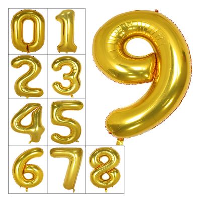 40 Inch Gold Numbers 9 Balloons Big Helium Foil Mylar Digital Balloon for Birthday Party Decoration