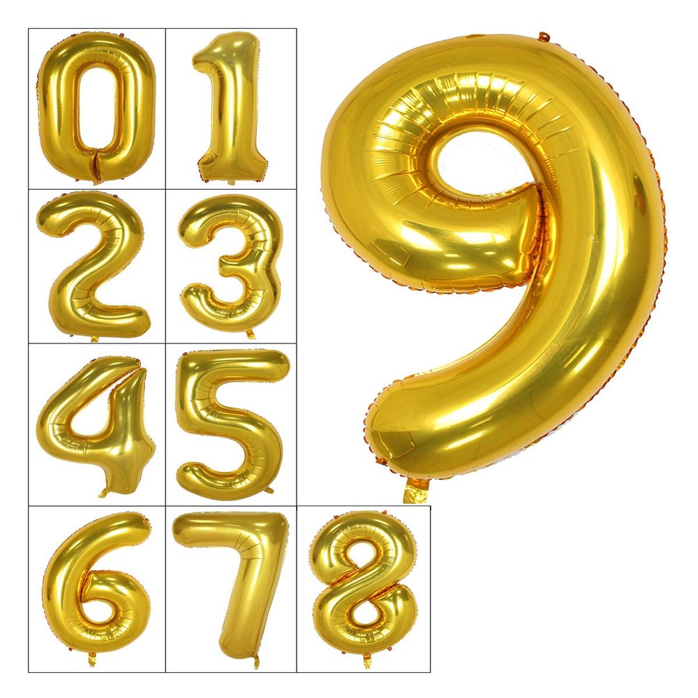 40 Inch Gold Numbers 9 Balloons Big Helium Foil Mylar Digital Balloon for Birthday Party Decoration