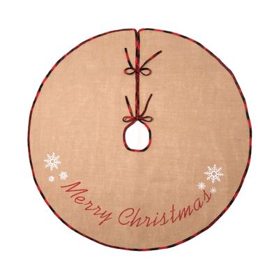 MACTING Christmas Tree Skirt 48 Inch Large Burlap Tree Mat with Red and Black Plaid Buffalo Edge Merry Christmas Printed for Country Holiday Indoor Home Party Xmas Tree Decorations