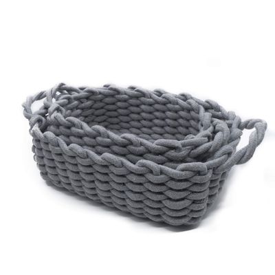 Anzirose Natural Cotton Rope Storage Baskets Multi-sized 2 pieces set rectangle Organizer Bins with Handle for Home Decor Closet Toys Desktop Cosmetic Kid's Room Storage Nursery Bins Grey