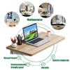 Wall-Mounted Drop-Leaf Table, Floating Computer Desk Wood Wall-Mounted Table Study Desk Double Support Side Table Kitchen Trestle Desk view 3
