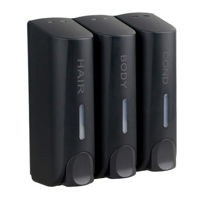 AUMIO Chamber Shower Soap Dispenser Trio Wall Mounted Shampoo and Conditioner Dispenser Set, No Drill for Bathroom Hotel, Black