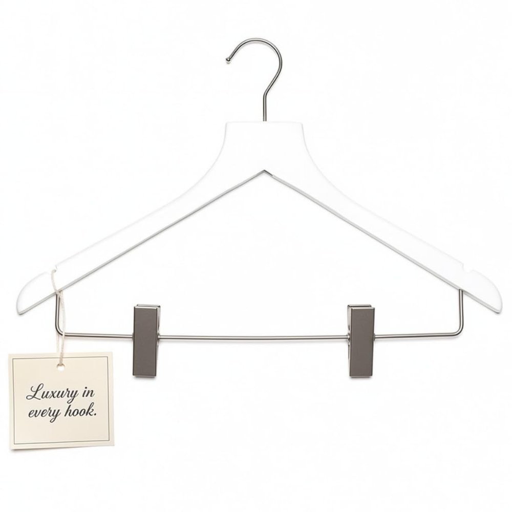 All Hung Up Hangers - Sueded Clothes Hanger with Clips, Non-Slip, Durable, and Space-Saving Closet Organizer, White, 6pcs