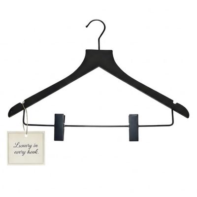 All Hung Up Hangers - Sueded Clothes Hanger with Clips, Non-Slip, Durable, and Space-Saving Closet Organizer, Black, 6pcs
