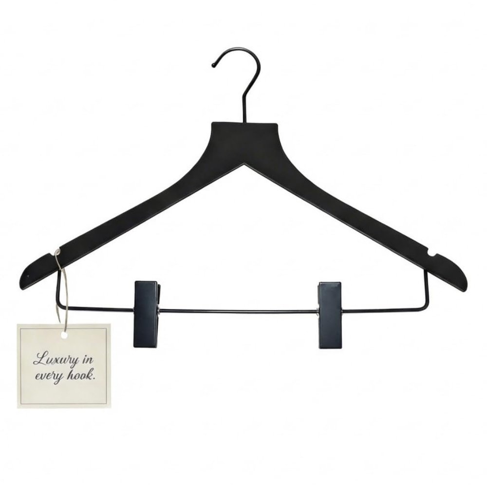 All Hung Up Hangers - Sueded Clothes Hanger with Clips, Non-Slip, Durable, and Space-Saving Closet Organizer, Black, 6pcs