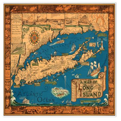 Antiguos Maps Beautiful Pictorial Illustration of Long Island, New York circa 1933 | Queens, Nassau and Suffolk | Art Print Poster Vintage Wall Decor | 24 x 32 inches