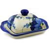 Polmedia Polish Pottery Butter Dish UNIKAT - Himalayan Blue Poppy Pattern Handmade in Boleslawiec Poland by Ceramika Bona + Certificate of Authenticity view 1