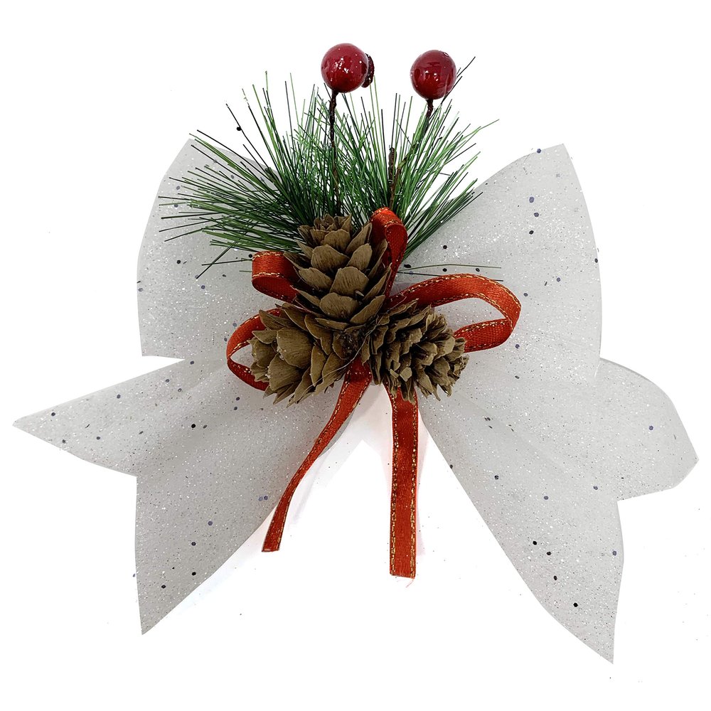 allgala Christmas Decorative Bows for Wreath Garland Treetopper Christmas Tree (07" Med White 4-PK)-XBW93051