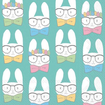 Boston International IHR 3-Ply Lunch Paper Napkins, 6.5 x 6.5-Inches, Easter Bunnies Turquoise