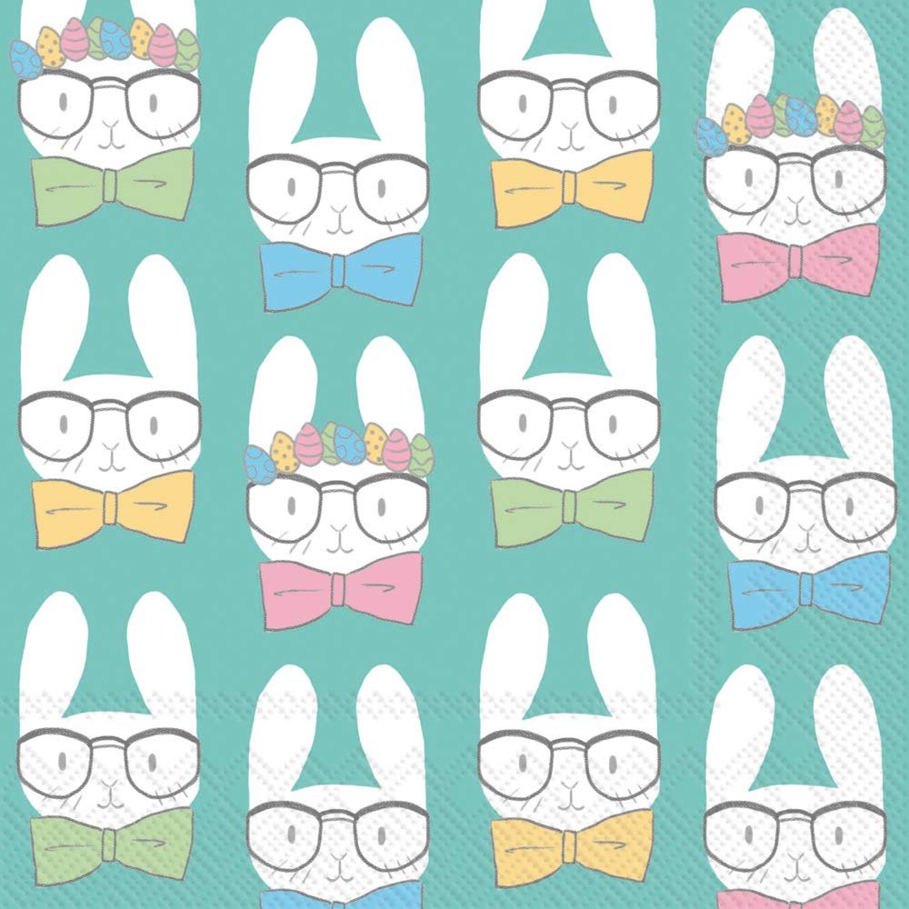 Boston International IHR 3-Ply Lunch Paper Napkins, 6.5 x 6.5-Inches, Easter Bunnies Turquoise