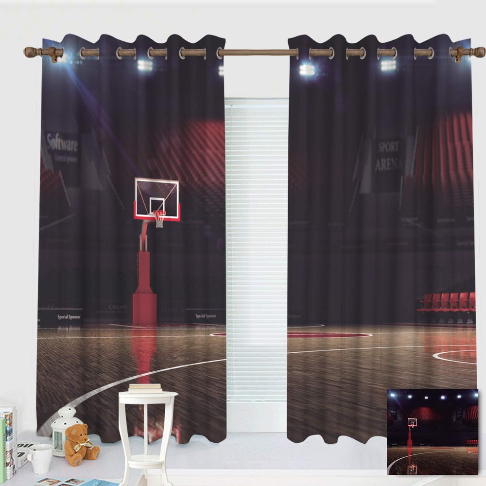ZXAWT Custom Design Curtains/Grommet Top Blackout Curtains/Thermal Insulated Curtain for Bedroom and Kitchen-Set of 2 Panels(Basketball Gym 107" W*84" L)