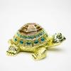 Gold Turtle Trinket Box Decorated with Crystals Jewelry Storage Stash Handpainted Animal Figure Gift Idea for Home Decoration view 1