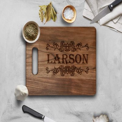 Krezy Case Family name Personalized Wooden Cutting Board -Fancy Custom Walnut Chopping Board - Christmas, Housewarming,Wedding Gift