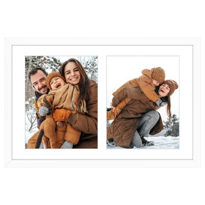 Golden State Art, 12x19 White Wood Frame with White Mat - Displays Two 8x10 Photos - Real Glass, Sawtooth Hanger, Swivel Tabs - Wall Mounting - Great for Collages, Weddings