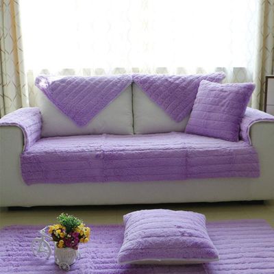 Luxury Plush Purple Couch Cover Sofa Cover Quilted Furniture Protector Winter Faux Fur Couch Cover Sofa Slipcover Love Seat Recliner Armrest Backrest Cover 43"x83"(Rectangular)