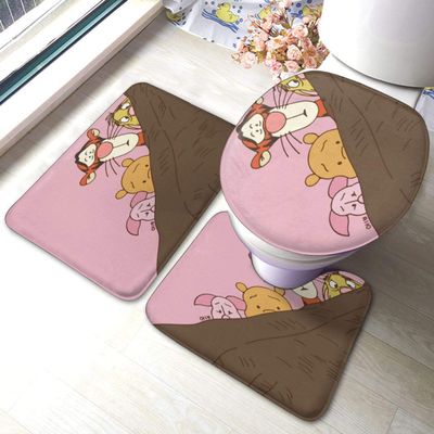 Jump Tiger Bathroom Rugs 3pc Non Slip Washable Bath Rugs, Contour Mat and Toilet Lid Cover Set