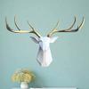 Deer Head Wall Decor - Faux Taxidermy Animal Head Wall Art - Geometry Deer Head Home Decor,8 Point Buck Deer Head Bust Wall Hanging (White head gold antlers, 27.5''Wx20''H) view 2