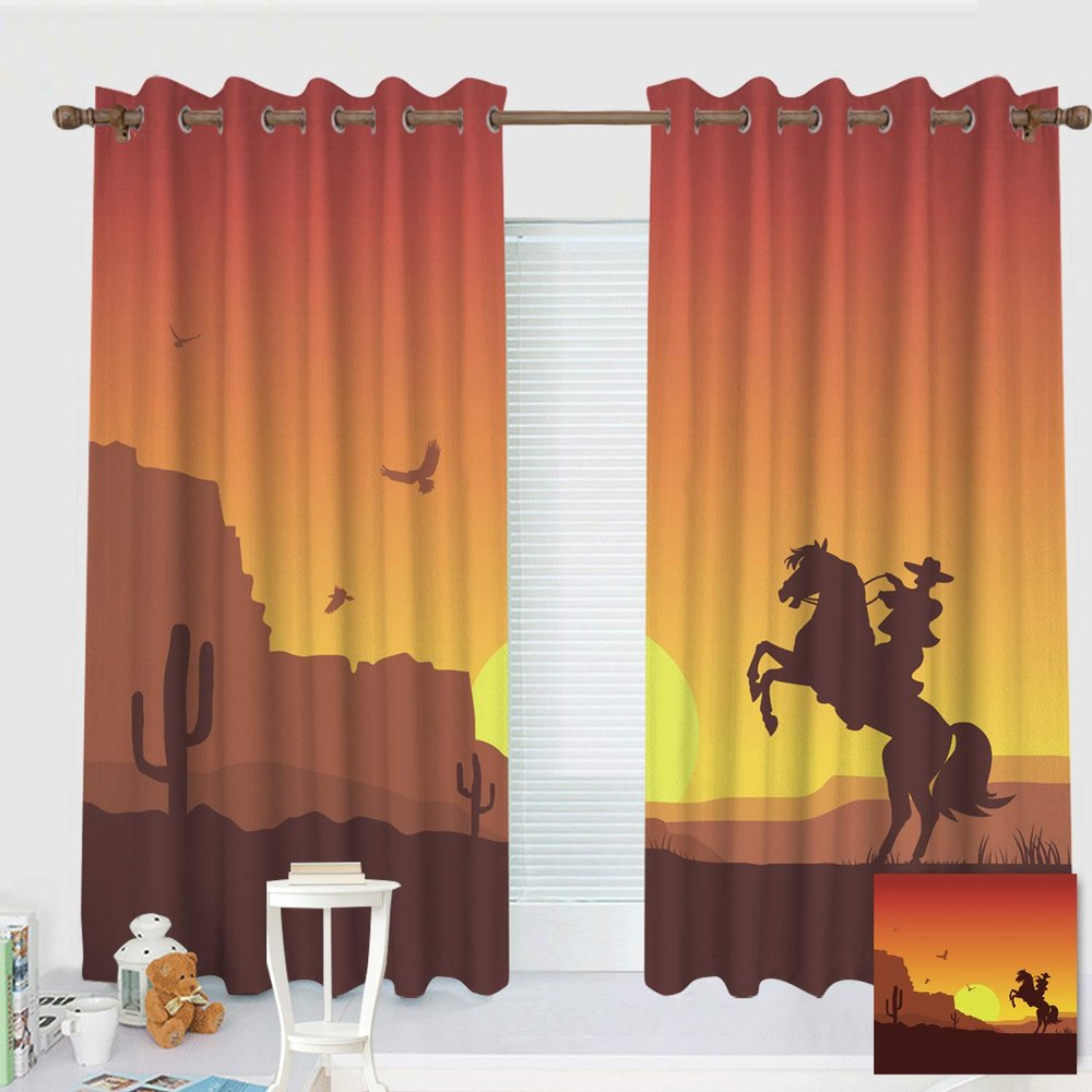 ZXAWT Custom Design Curtains/Grommet Top Blackout Curtains/Thermal Insulated Curtain for Bedroom and Kitchen-Set of 2 Panels(Cowboys and Horses at Sunset 107" W*84" L)