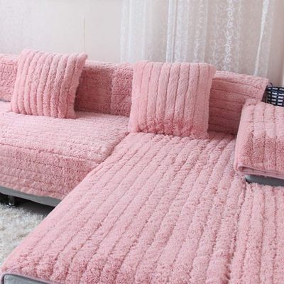 Luxury Plush Pink Couch Cover Sofa Cover Quilted Furniture Protector Winter Faux Fur Couch Cover Sofa Slipcover Love Seat Recliner Armrest Backrest Cover 28"x28"(Armrest & Backrest Cover)