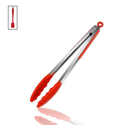 16 Inch Silicone Kitchen Food Tongs, Premium Stainless Steel Silicone Non-Stick Grilling Barbeque Cooking Locking Food Tongs