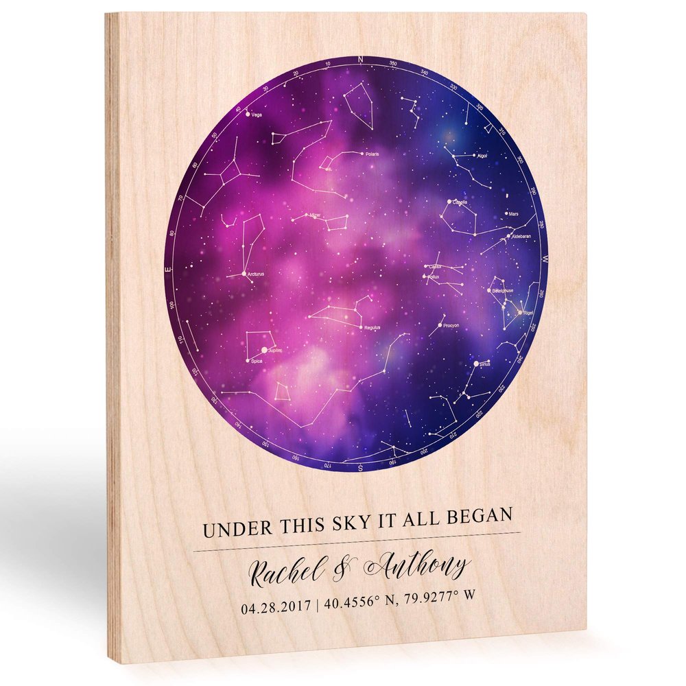 Wood Life Prints Personalized Star Map  Customized Star Alignment Poster  8 x 10-inch Star Constellation Chart  Starry Night Poster for Weddings, Engagements, Anniversaries, and Baby Showers