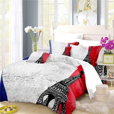 REALIN French Tricolor Duvet Cover Set Tricolor Paris Bedding Blue White Red Bed Sets 2/3/4PCS Colorful Quilt Covers/Sheets/Pillow Shams,Twin/Full/Queen/King (E,Queen-228x228cm-3PCS)
