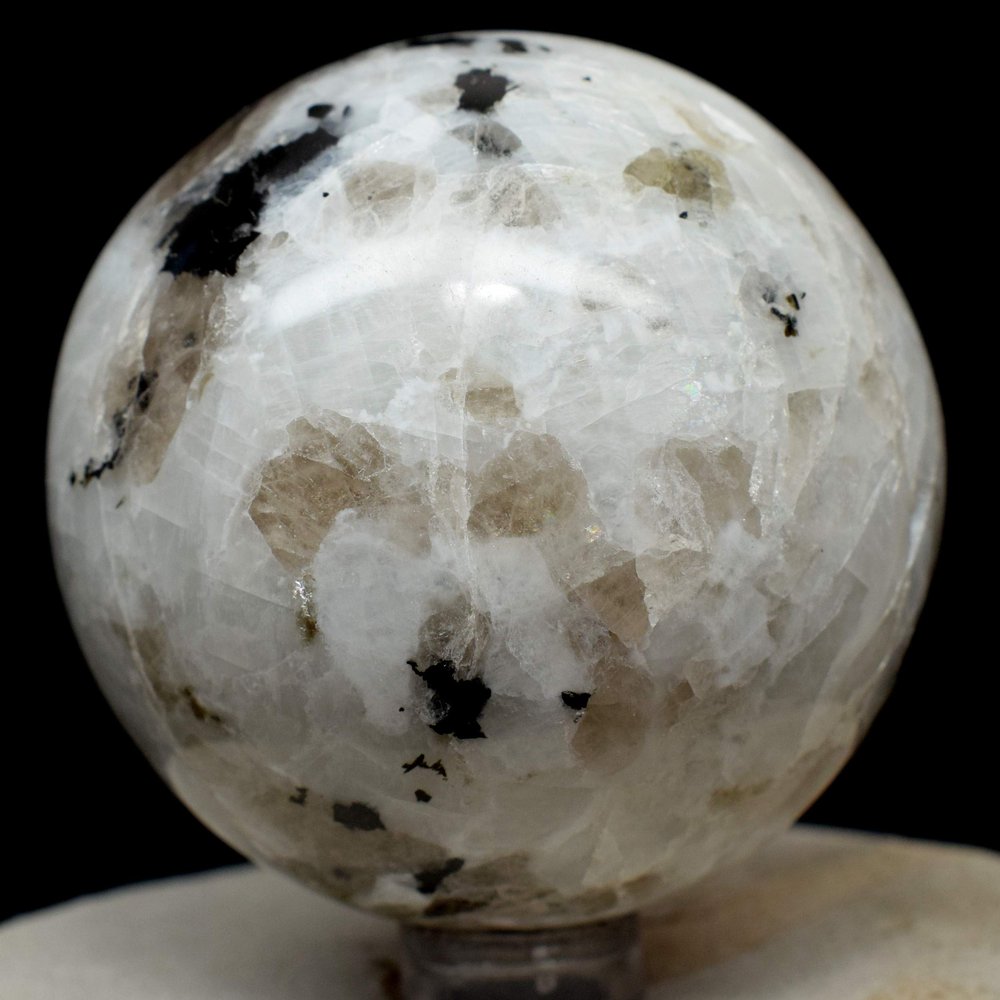 2.25" Rainbow Moonstone Sphere Sparkling Natural Mineral Ball Polished Feldspar Crystal Stone - India + Stand