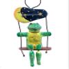 Turtle Ornament  Hand Carved Wood Turtle on Swing Under The Moon  Balinese Folk Art Christmas Tree Decoration  Hand Painted Tropical Ornament  Handmade Holiday Dcor view 1