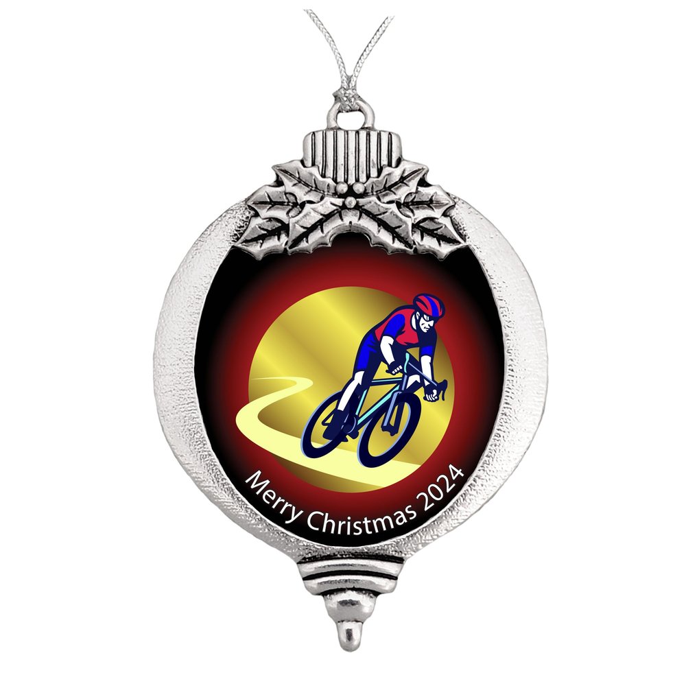 Cycling Cyclist Bicycle Christmas Ornament Choose Snowman Snowflake or Bulb (Bulb)