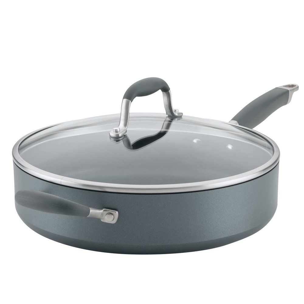 Anolon Advanced Home Hard Anodized Nonstick Saut Pan with Helper Handle and Lid, 5 Quart - Moonstone