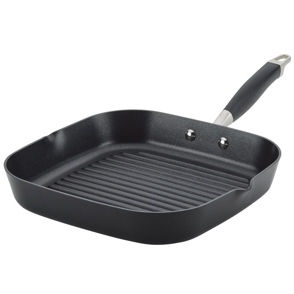 Anolon Advanced Home Hard Anodized Nonstick Deep Square Grill/Griddle Pan with Pour Spouts, 11 Inch, Onyx