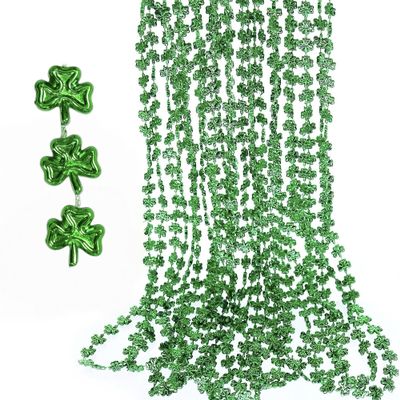 GiftExpress 12-Pack 33'' St. Patricks Day Shamrock Beads Green Metallic Clover Mardi Gras Party Necklaces, Festive Beaded Jewelry for Costumes & Celebrations