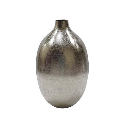 A&B Home Silver Streak Round Vase - Narrow Mouth - Silver Finish 14"