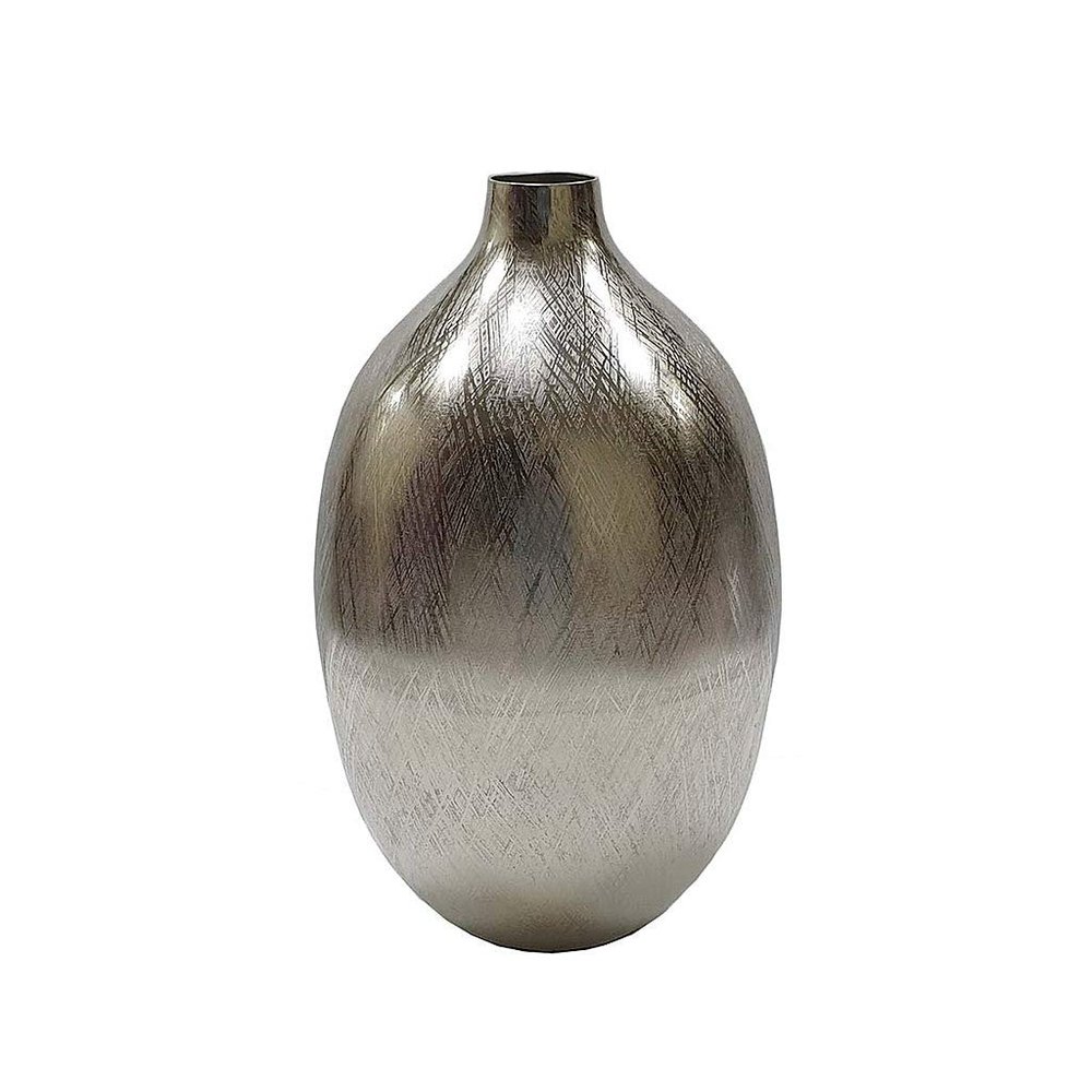 A&B Home Silver Streak Round Vase - Narrow Mouth - Silver Finish 14"