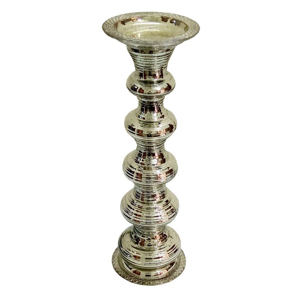 A&B Home Glass Pillar Candle Holder - Antique Silver 19"