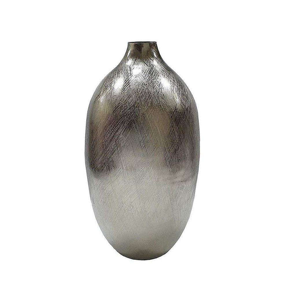 A&B Home Silver Streak Round Vase - Narrow Mouth - Silver Finish 19"