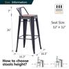 Alunaune 26" Metal Barstools Set of 4, Matte Black Counter Height Bar Stools, Industrial Counter Bar Chairs with Wood Top Low Back view 2