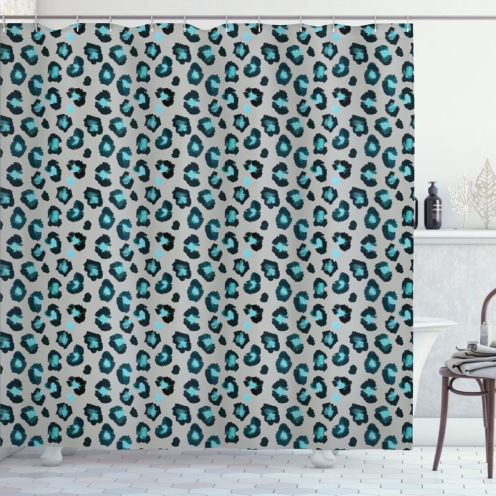 Ambesonne Leopard Shower Curtain, Interpretation of Stain Like Motifs, Cloth Fabric Bathroom Decor Set with Hooks, 69" W x 70" L, Dimgray Teal