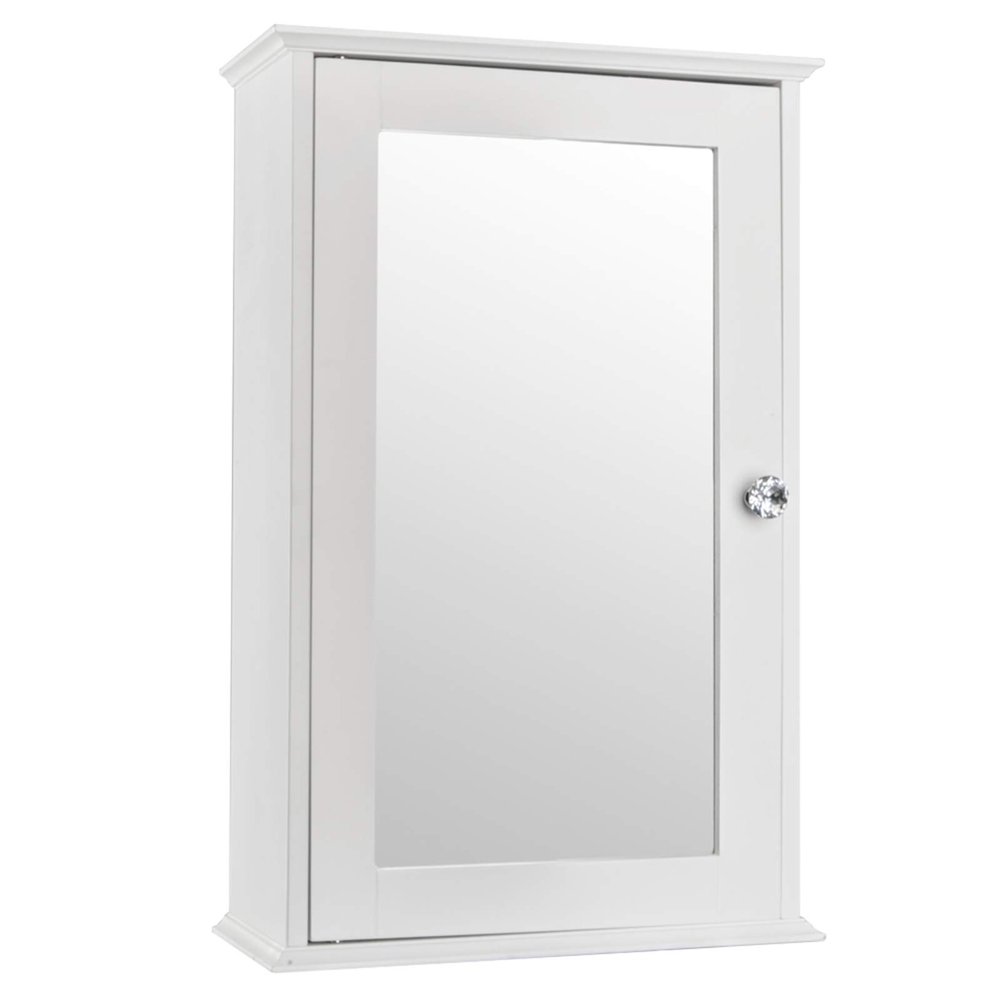 Kcelarec White Mirrored Bathroom Medicine Cabinet, Wall Mount Bathroom Storage Cabinet with with Single Glass Door & Adjustable Shelf