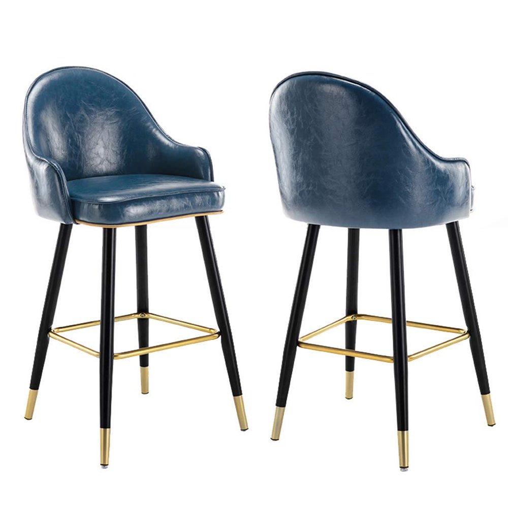 Elegant Modern High Stool with Back Faux Leather Upholstered Bar Stools,Set of 2 Backless Counter Height Bar Chairs Kitchen Breakfast Chair Footrest 37inch H