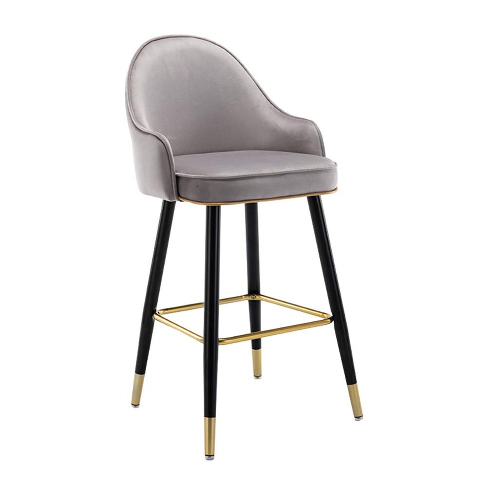 Barstools Bar Stools with High Back, Modern Contemporary Bar Chairs Grey Velvet Upholstered Counter for Home Bar Coffee Restaurant Dining Room Furniture