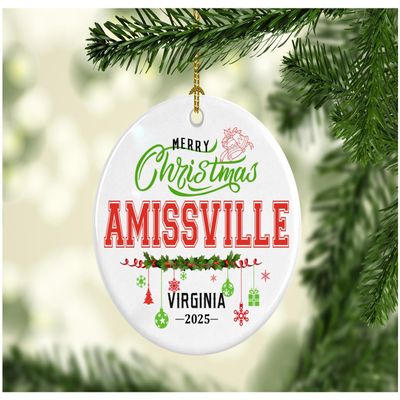 Amissville Virginia Christmas Ornament 2025 Travel Souvenir City Ornament Vacation Memory Holiday Decoration Hometown Pride Travelers Families Friends Keepsake Rustic 3" White
