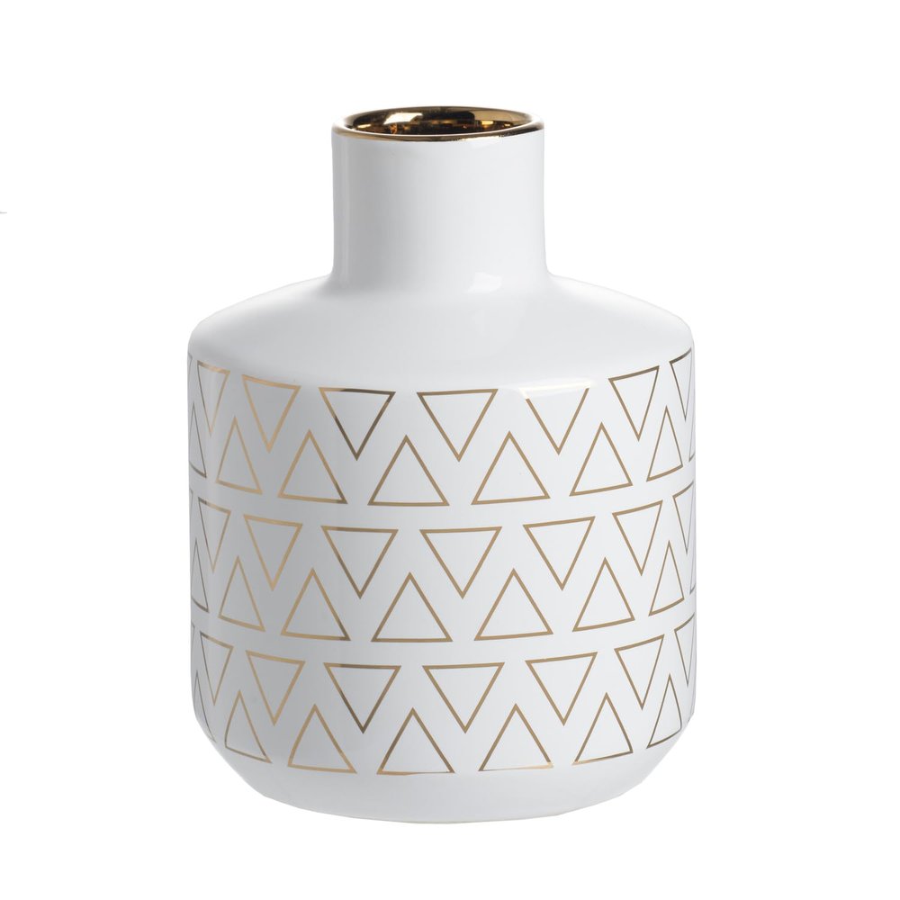 A&B Home 8" Vase - Gloss White, Gold