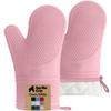 GORILLA GRIP BPA-Free Soft Silicone Oven Mitts, 550F Heat Resistant Waterproof Cooking Safety Gloves, Thick Cotton Lining, Flexible Gripping for BBQ Grilling, Kitchen Potholders Set, 12.5x8.3, Pink view 1