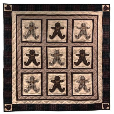 Gingerbread Plaid Wall Hanging Quilt 42 Inches by 48 Inches 100% Cotton Handmade Hand Quilted Heirloom Quality