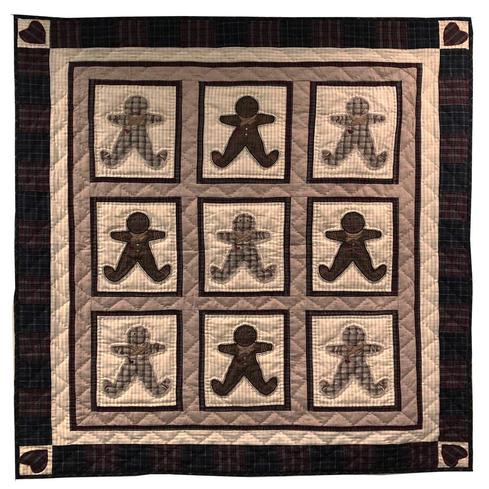 Gingerbread Plaid Wall Hanging Quilt 42 Inches by 48 Inches 100% Cotton Handmade Hand Quilted Heirloom Quality