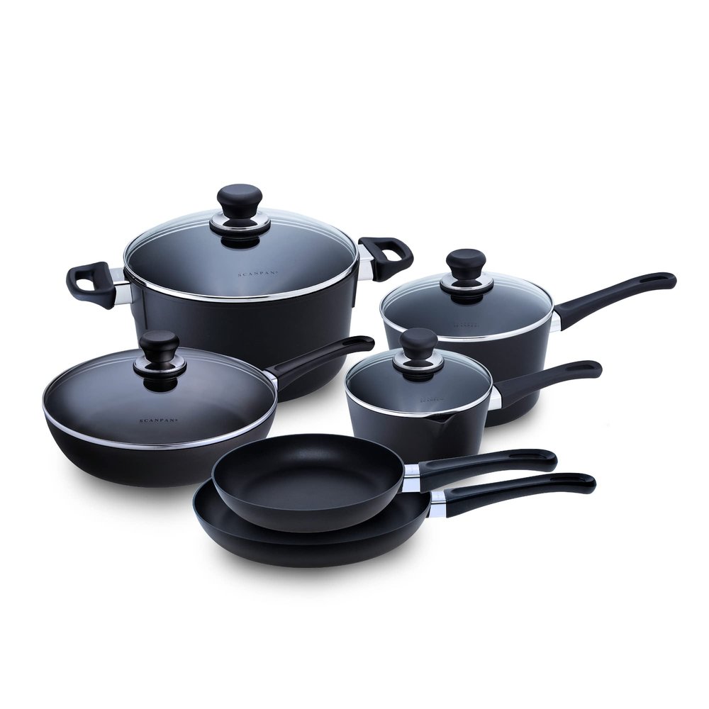 Scanpan Classic Induction 10 Piece Cookware Set Compatible with All Cooktops, Induction Ready, Metal Utensil Safe, Oven Safe to 500F, Dishwasher Safe