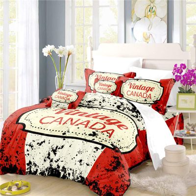 REALIN Maple Leaf Duvet Cover Set Canada Bedding Retro Old Red White Bed Sets 2/3/4PCS Quilt Covers/Sheets/Pillow Shams,Twin/Full/Queen/King (B,Full-200x229cm-4PCS)