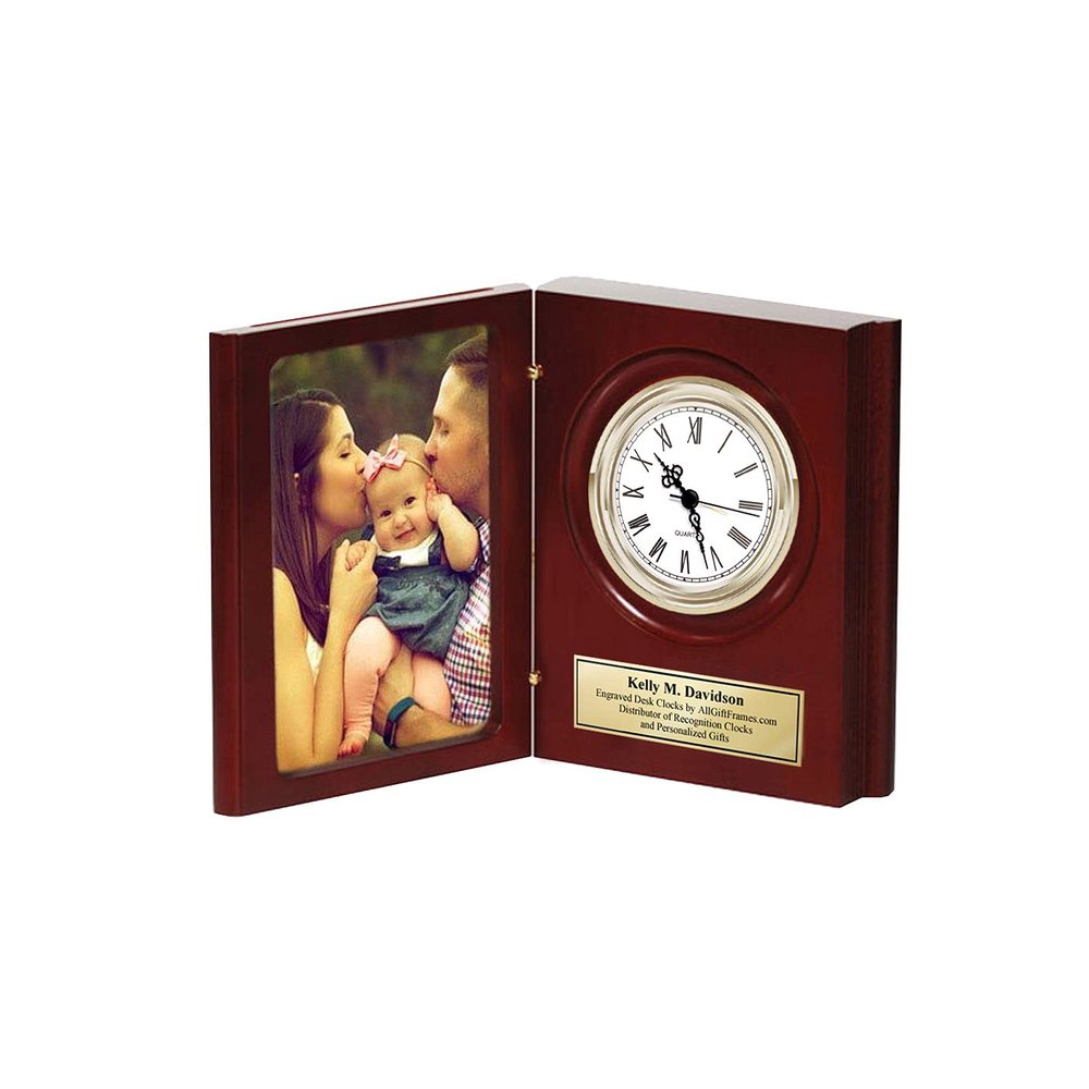 AllGiftFrames Folding Award Bookcase Photograph Engraved Desk Clock Personalized 4x6 Photo Picture Executive Employee Appreciation Gift Present Anniversary Wedding Case