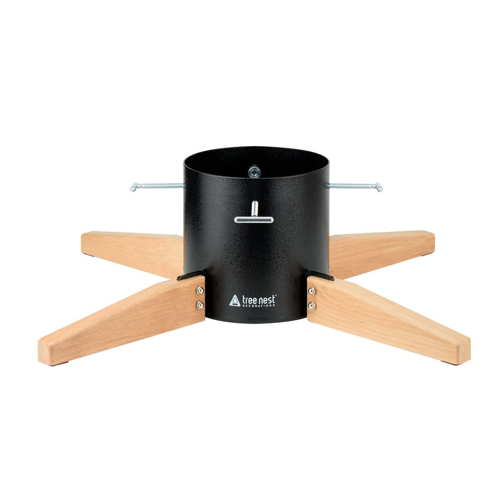 Tree Nest Large Christmas Tree Stand Base for Real Trees Nordic Style Christmas Tree Holder up to 10ft Trees Stable for Xmas Decoration Timber (Black)